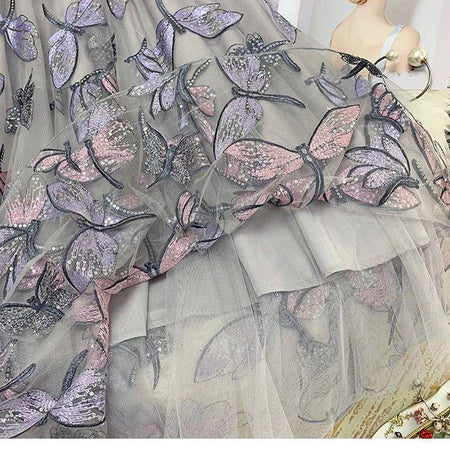 Hansel Embroidered Skirt - close-up of embroidery, grey - Miss Mosa By Akanksha