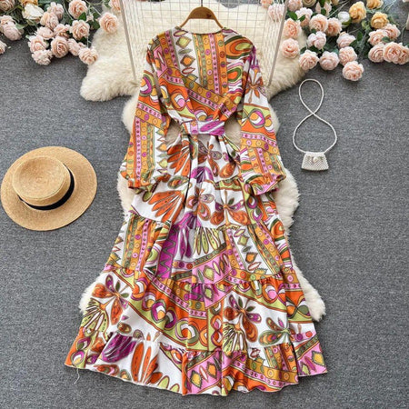 Harlow Statement Dress In Multicolour - flat-lay product shot on hanger, multicolour - Miss Mosa By Akanksha