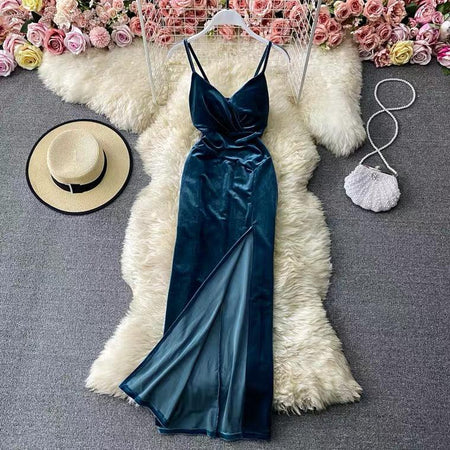 Harper Velvet Dress - styled flat-lay shot, teal - Miss Mosa By Akanksha