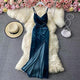 Harper Velvet Dress - styled flat-lay shot, teal - Miss Mosa By Akanksha
