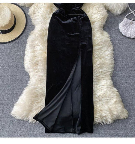 Harper Velvet Dress - styled flat-lay shot, black - Miss Mosa By Akanksha