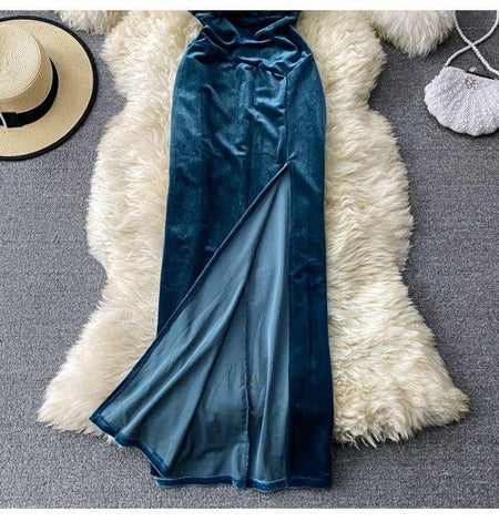 Harper Velvet Dress - styled flat-lay shot, teal - Miss Mosa By Akanksha