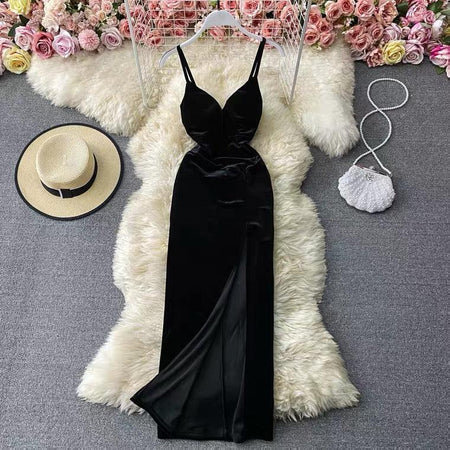 Harper Velvet Dress - styled flat-lay shot, black - Miss Mosa By Akanksha