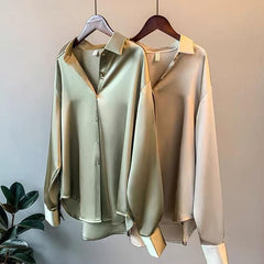 Hathor Luxury Satin Shirts - front shot on hanger, green - Miss Mosa By Akanksha