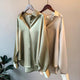 Hathor Luxury Satin Shirts - front shot on hanger, green - Miss Mosa By Akanksha