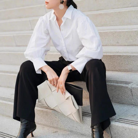 Hathway Celebrity Style Shirt In White - seated shot on model - Miss Mosa By Akanksha