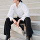 Hathway Celebrity Style Shirt In White - seated shot on model - Miss Mosa By Akanksha
