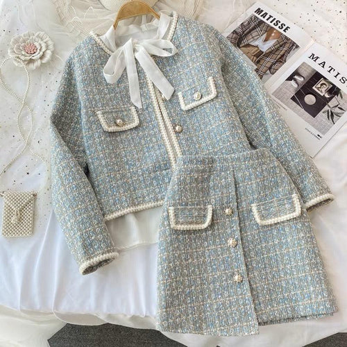 Hazel Statement Coord Set - Tweed In Ice Blue