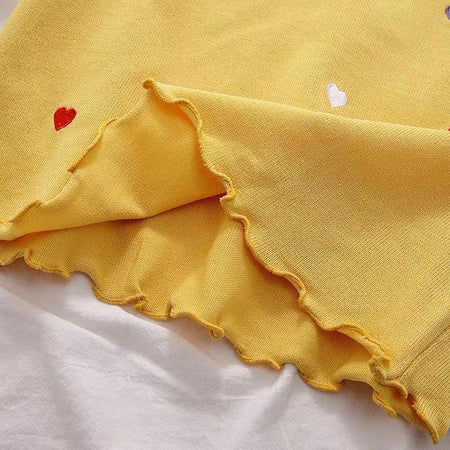 Heart Embroidered Tops - hem and sleeve close-up, yellow - Miss Mosa By Akanksha