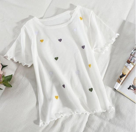 Heart Embroidered Tops - flat lay product shot, white - Miss Mosa By Akanksha