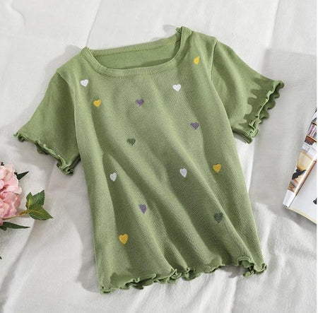 Heart Embroidered Tops - flat lay product shot, sage green - Miss Mosa By Akanksha