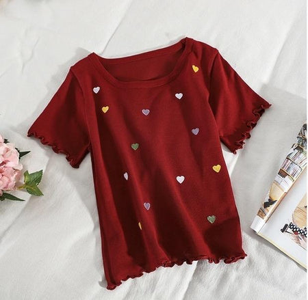 Heart Embroidered Tops - flat lay product shot, red - Miss Mosa By Akanksha