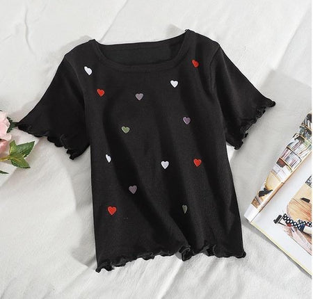 Heart Embroidered Tops - flat lay product shot, black - Miss Mosa By Akanksha