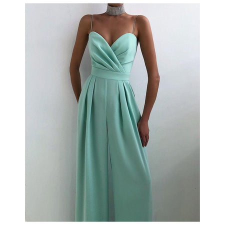 Heather Statement Jumpsuit (ONLY JUMPSUIT) - front shot on model, mint - Miss Mosa By Akanksha