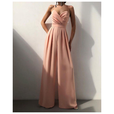 Heather Statement Jumpsuit (ONLY JUMPSUIT) - full-length shot on model, peach - Miss Mosa By Akanksha