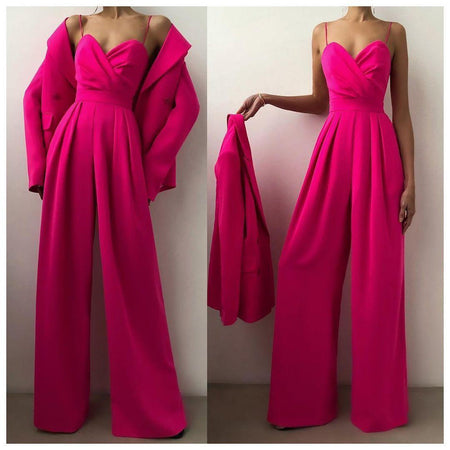 Heather Statement Jumpsuit (ONLY JUMPSUIT) - full-length shot on model, pink - Miss Mosa By Akanksha