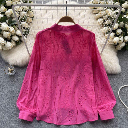 Hebby Cotton Eyelet Shirt - back shot on hanger, pink - Miss Mosa By Akanksha