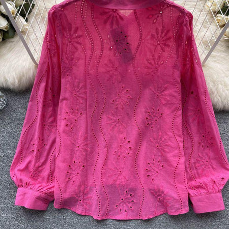 Hebby Cotton Eyelet Shirt - back shot on hanger, pink - Miss Mosa By Akanksha