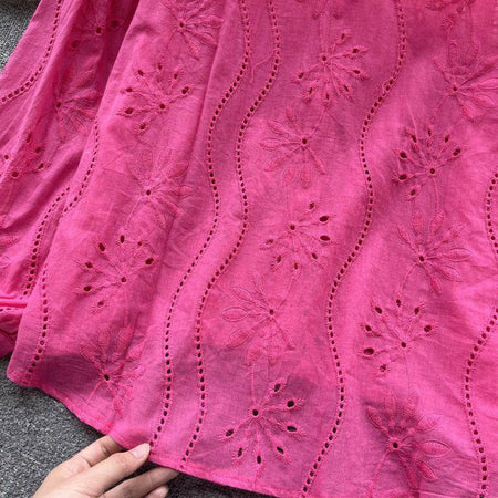 Hebby Cotton Eyelet Shirt - close-up of eyelet embroidery, pink - Miss Mosa By Akanksha