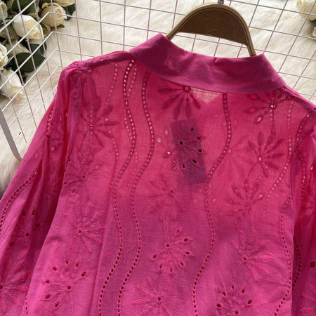 Hebby Cotton Eyelet Shirt - back shot on hanger, pink - Miss Mosa By Akanksha