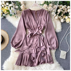 Hilda Silk Dress - front shot on hanger, mauve - Miss Mosa By Akanksha