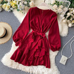 Hilda Silk Dress - front shot on hanger, red - Miss Mosa By Akanksha
