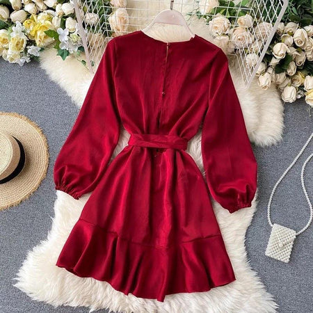 Hilda Silk Dress - back shot on hanger, red - Miss Mosa By Akanksha