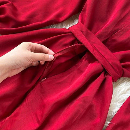 Hilda Silk Dress - close-up of zip, red - Miss Mosa By Akanksha