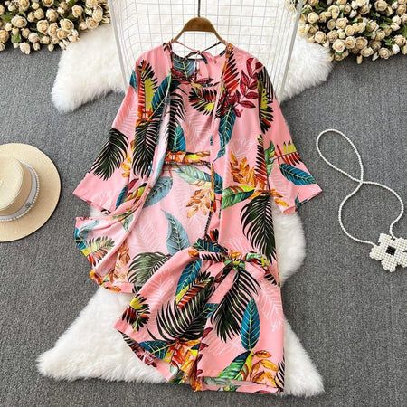 Hilly 3 Pc Floral Set - styled flat-lay shot, pink - Miss Mosa By Akanksha