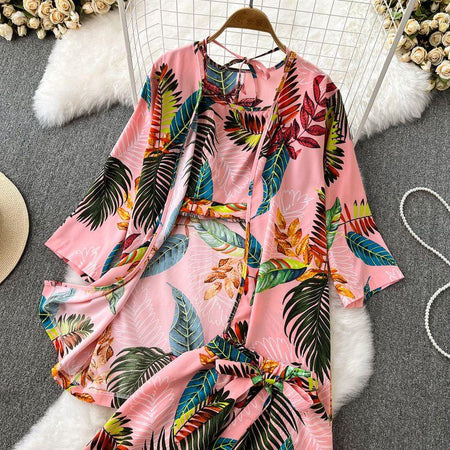 Hilly 3 Pc Floral Set - styled flat-lay shot, pink - Miss Mosa By Akanksha
