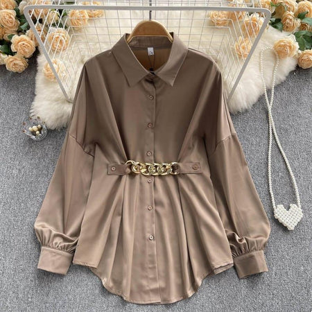 Brown - Renata Satin Shirt Dress