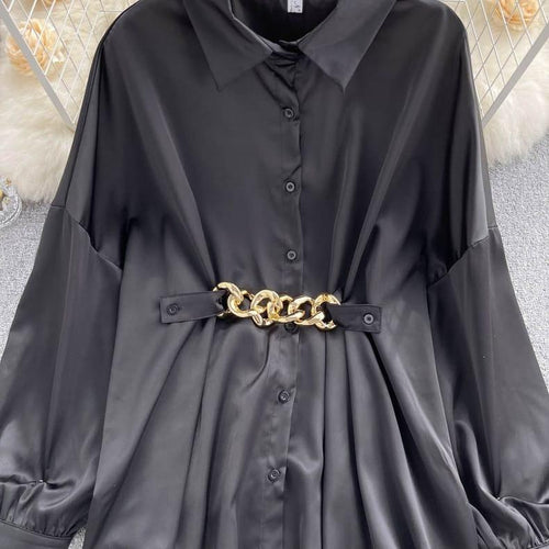 Renata Satin Shirt Dress In Blue