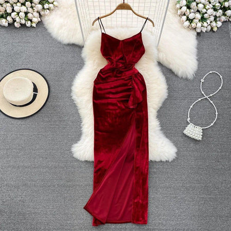 Maroon - Kenzie Velvet Dress