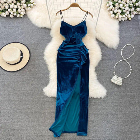 Blue - Kenzie Velvet Dress