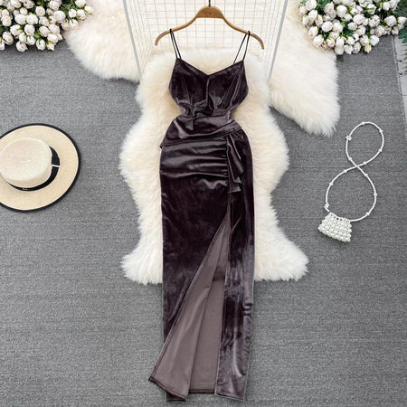 Grey - Kenzie Velvet Dress