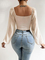 Jenny Drawstring Lantern Sleeve Crop Top - Alamode By Akanksha