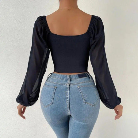 Jenny Drawstring Lantern Sleeve Crop Top - Alamode By Akanksha