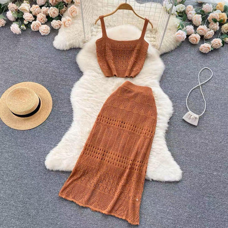 Esme Crochet Coord Set in Brown - Alamode By Akanksha