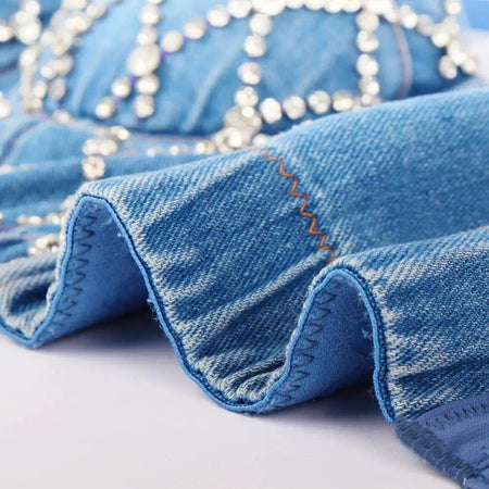 Cassie Embellished denim bustier top in blue - Alamode By Akanksha