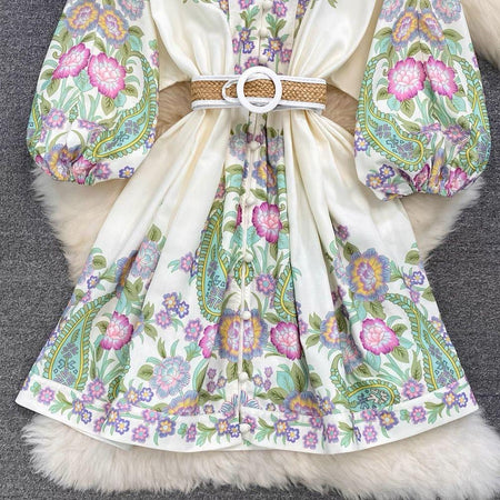 Hennah Floral Print Dress with Belt - Alamode By Akanksha
