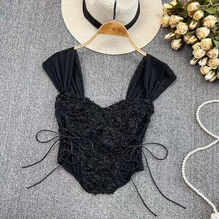 Black - Camryn Laceup Statement Top