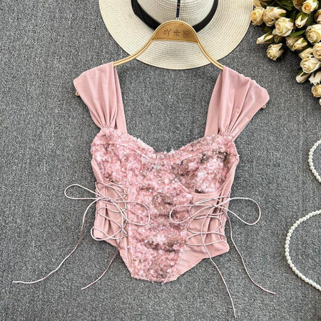Peach - Camryn Laceup Statement Top