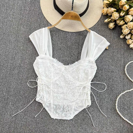 White - Camryn Laceup Statement Top