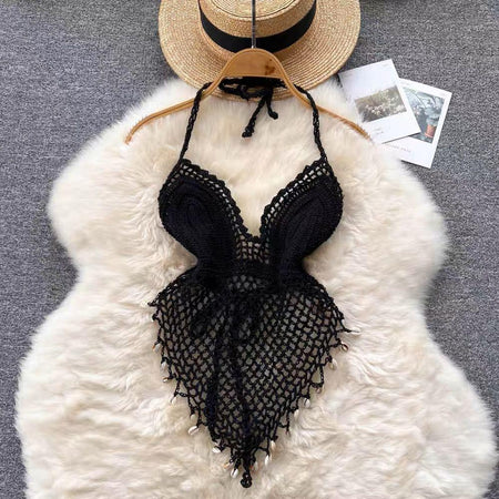 Black - Sevilla Crochet Halterneck Top