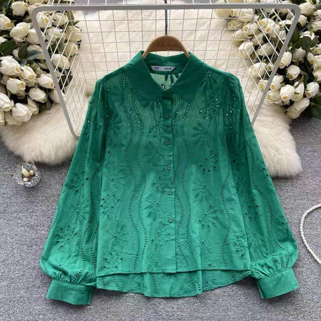 Green - Hebby Cotton Eyelet Shirt 