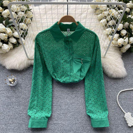 Green - Silua cotton eyelet Shirt