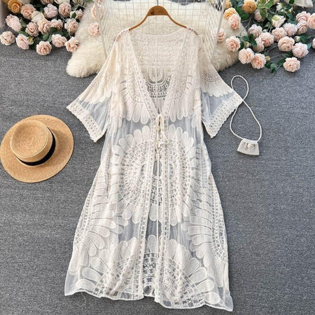 Beige - Makenna Mesh Detail Cape