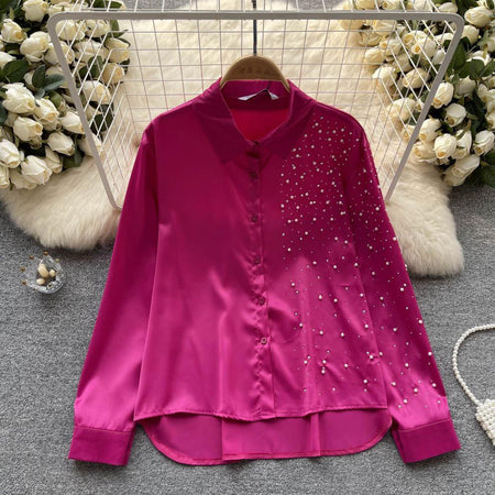 Pink - Bridget Pearl Satin Detailed Tops