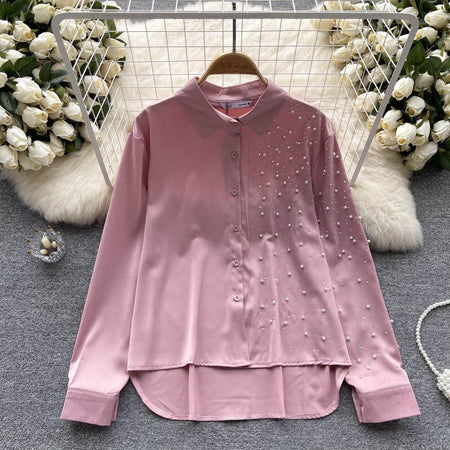 Peach - Bridget Pearl Satin Detailed Tops