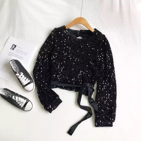 Ibiza Sequined Party Blouse - front shot on hanger, black - Miss Mosa By Akanksha